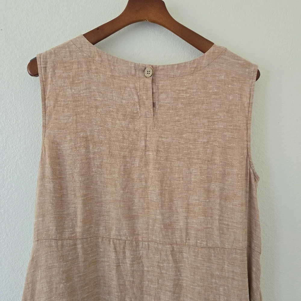 Pure Jill 100% Linen A Line Maxi Dress  Sable Sleeveless Pockets‎ Lagenlook XL - Picture 9 of 15